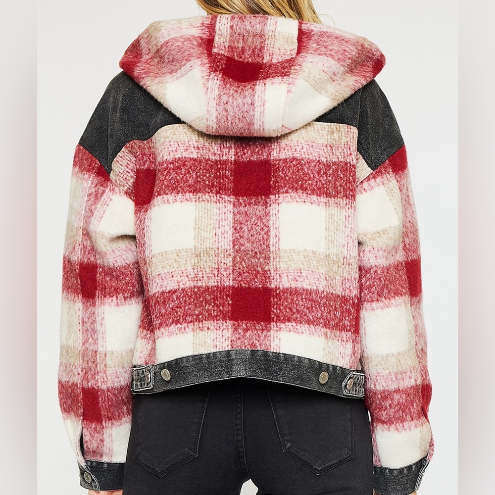 Kancan women’s plaid denim jacket